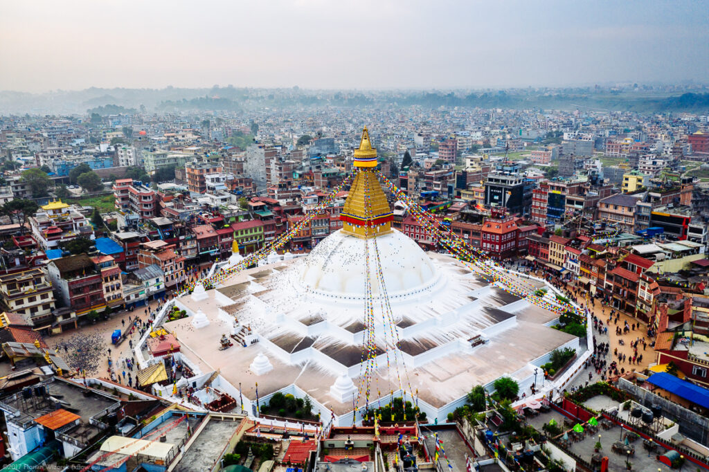 Boudhanath Stupa view from sky