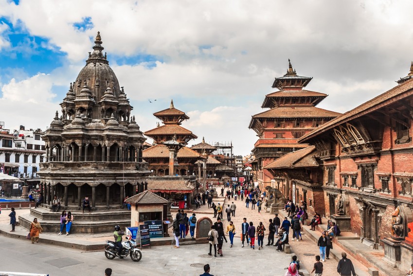 Highlighting Shikhar style Krishna Mandir in Patan Durbar Square